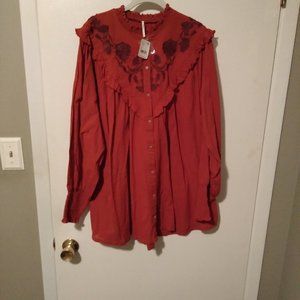 NWT Free People Rose Vines top size large button up blouse